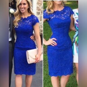 NWOT ML Monique Lhuillier Never Let You Go Sheath Royal Blue Lace Dress. Size 16